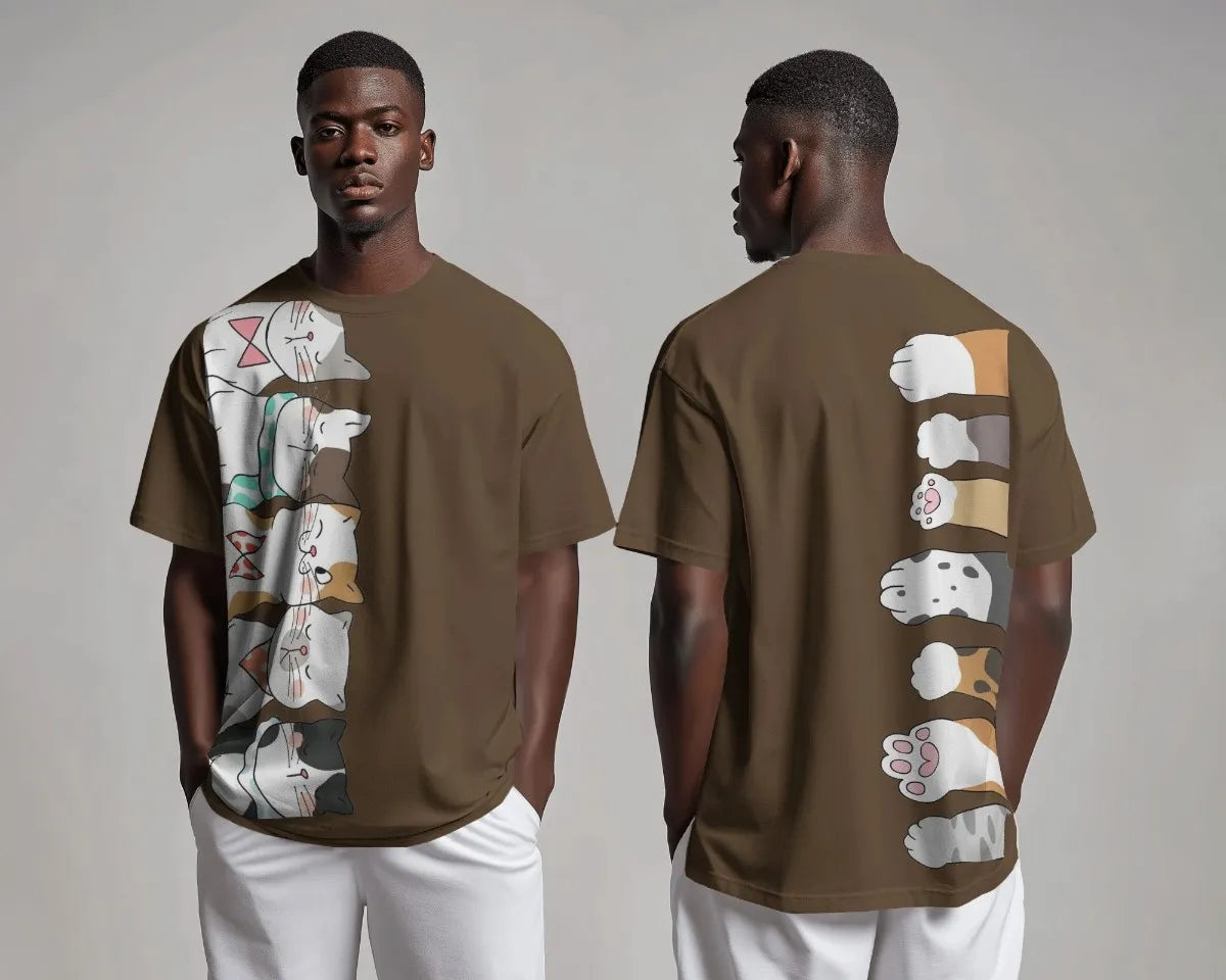 Stacked Meow Mens Oversized T-shirt