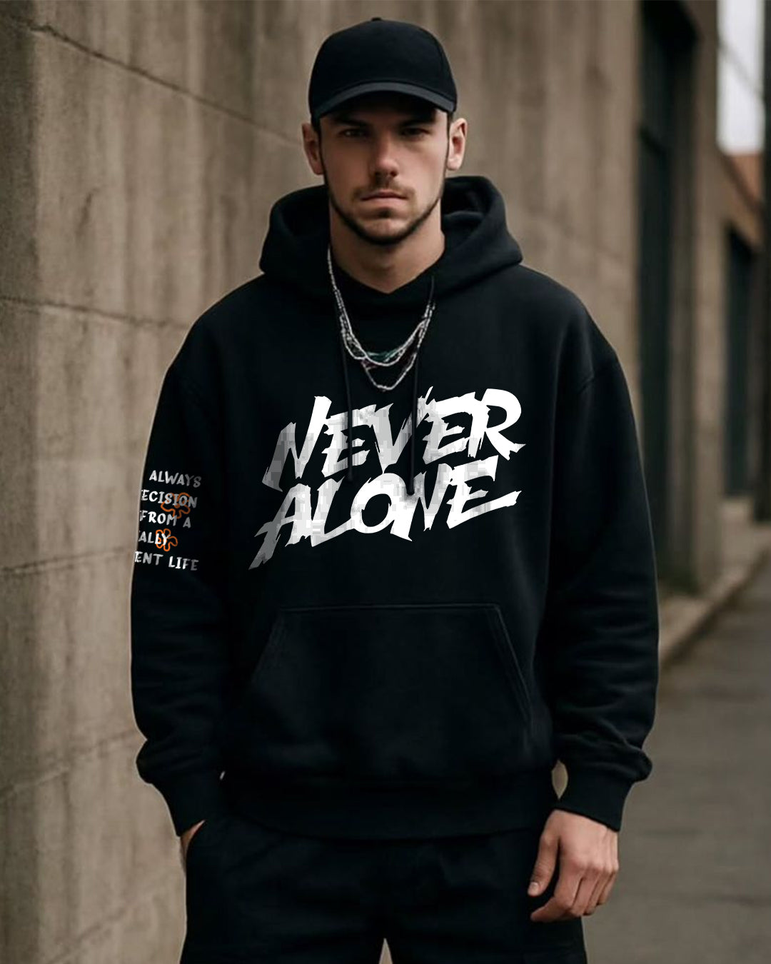Never Alone Fighter Mens Hoodie